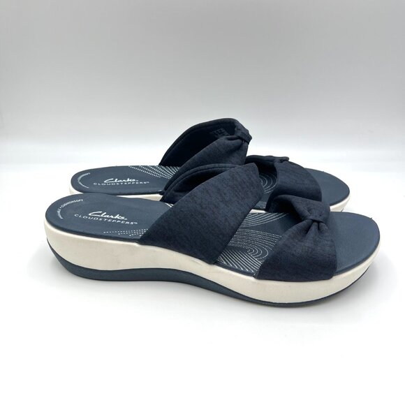 9.5W 9.5 WIDE WIDTH Clarks Womens Arla Coast Navy Blue Sandals Shoes - Picture 1 of 14